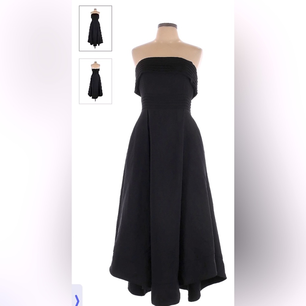 C/MEO COLLECTIVE Visceral Gown strapless black tea length midi dress